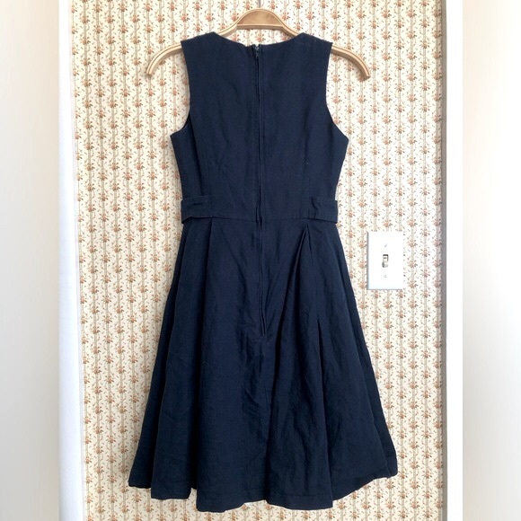 Modcloth Something Sixties Linen Cotton Navy Retro A-Line Sleeveless Dress | 00 - Picture 5 of 7